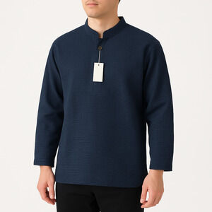 Unisex Japanese‎ Kimono-Style Navy Pullover Shirt Made in Japan Size M-L